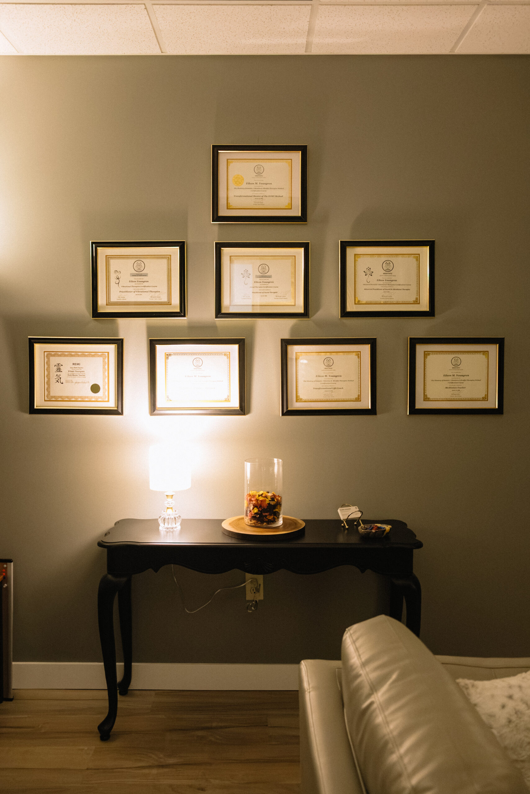 Eileen Youngren Certificates and Singing Bowls